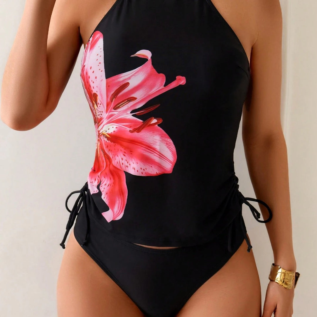 Damen Tankini-Set mit verspieltem floralen Muster und seitlichen Bindebändern EB