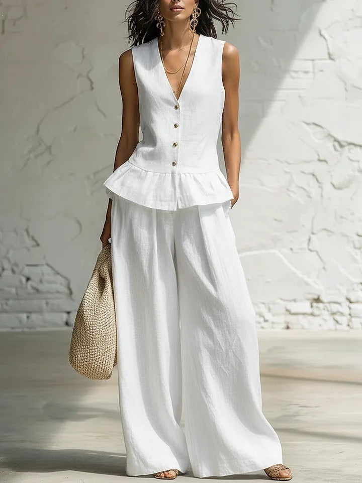 Damen lässiger Jumpsuit mit peplum Schnitt und Knopfdetails EB