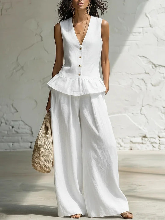 Damen lässiger Jumpsuit mit peplum Schnitt und Knopfdetails EB