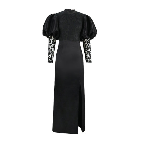 Damen Maxikleid mit glamourösem Spitzenoberteil und voluminösen Ärmel EB