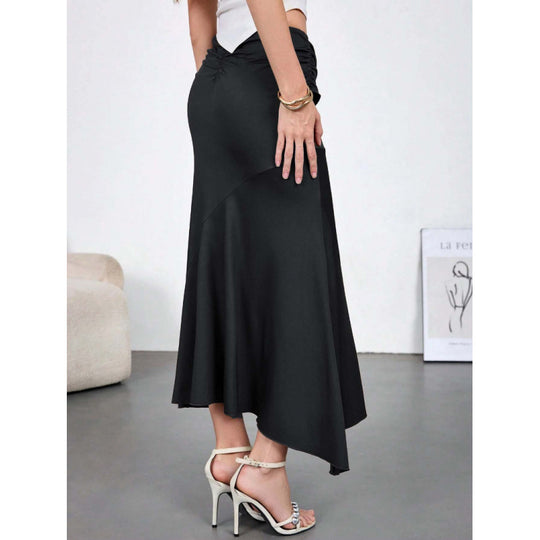 Damen Eleganter maxi Rock mit asymmetrischem Schnitt und praktischem Bindegürtel EB