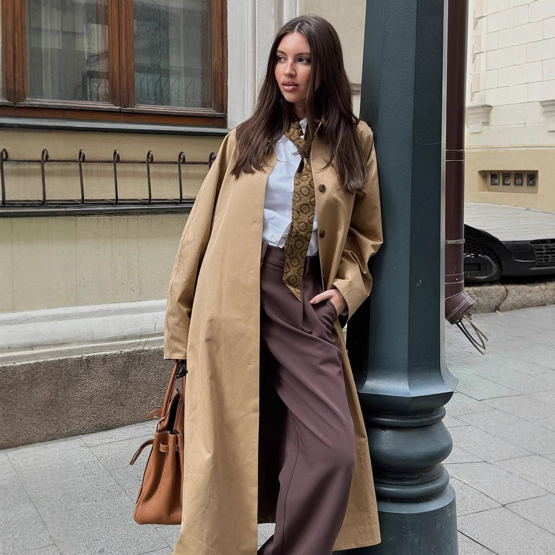 Damen Modischer Oversized-Trenchcoat mit breitem Kragen und Knopfleiste EB