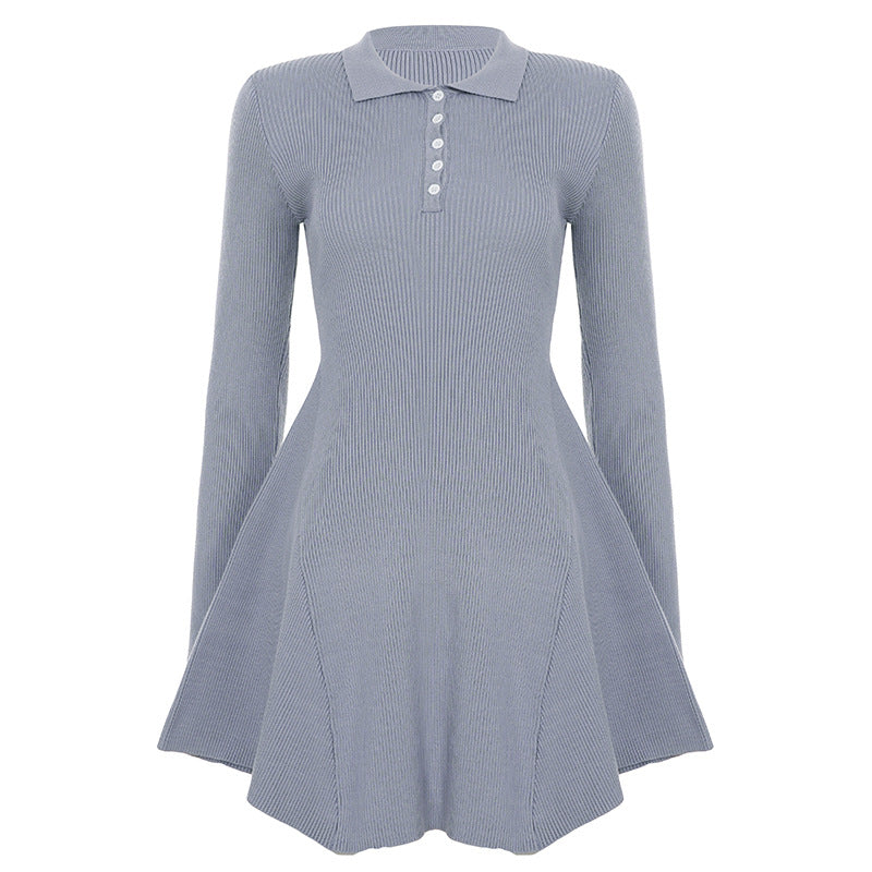 Damen nan geripptes Polokleid mit taillierter Miederform und ausgestelltem Volantrock EB