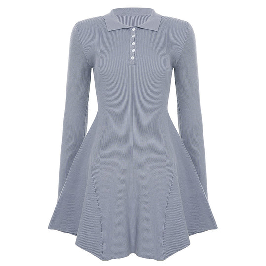 Damen nan geripptes Polokleid mit taillierter Miederform und ausgestelltem Volantrock EB