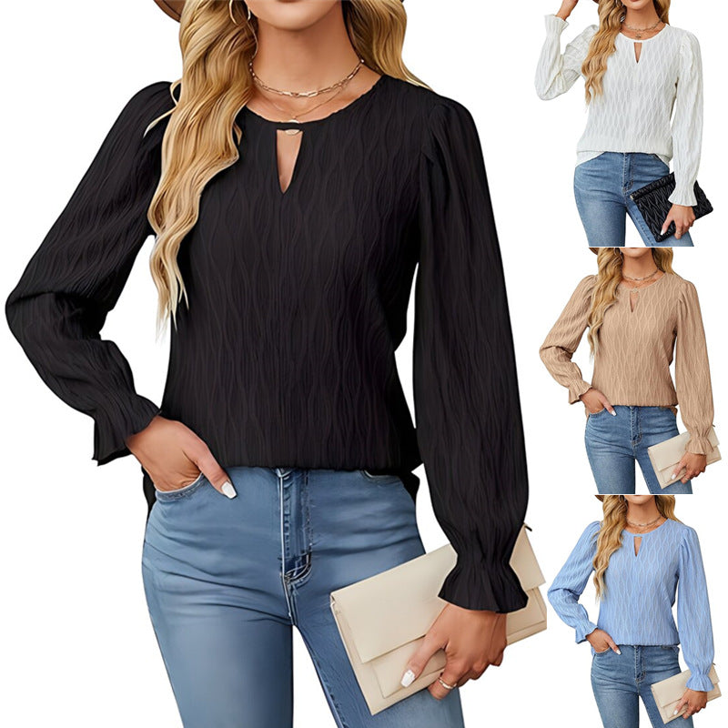 Damen Strickbluse mit dekorativen Ärmelabschlüssen EB