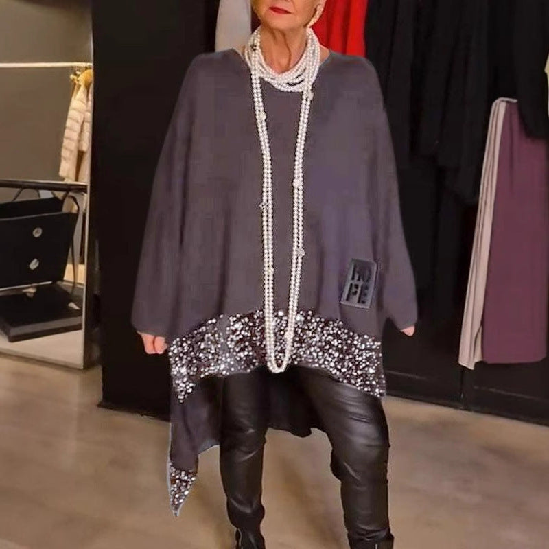 Damen Elegantes und fließendes asymmetrisches Strickoberteil EB