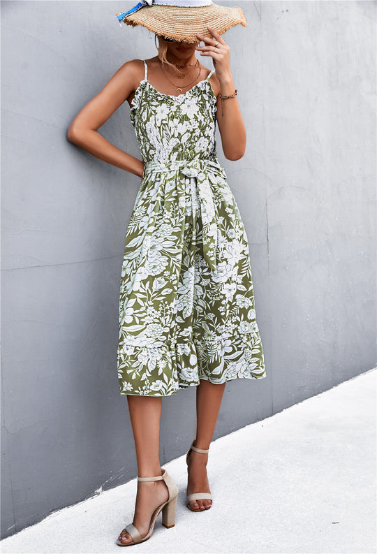 Damen Sommerkleid mit Rüschendetails und elastischem Taillenzug EB