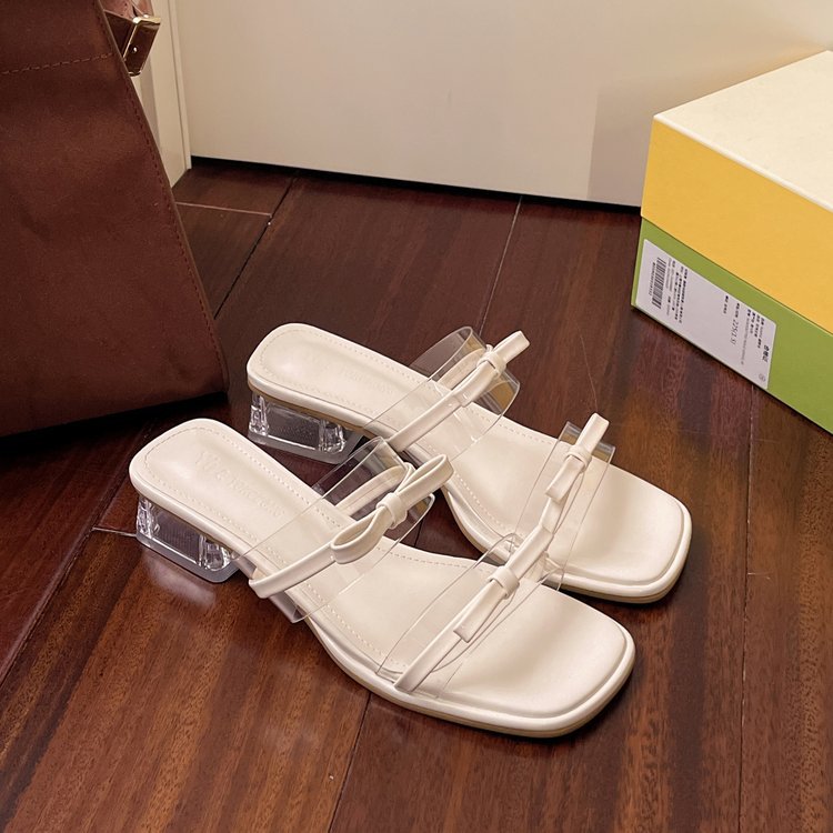 Damen elegante Slide-Sandalen mit transparentem Obermaterial und komfortablem Blockabsatz EB