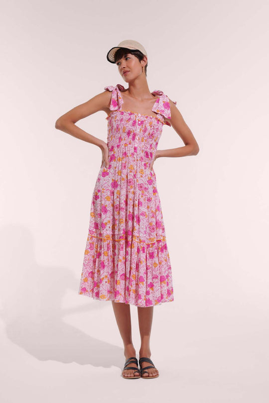 Damen Maxikleid mit floralem Rüschendesign und elastischem Oberteil EB