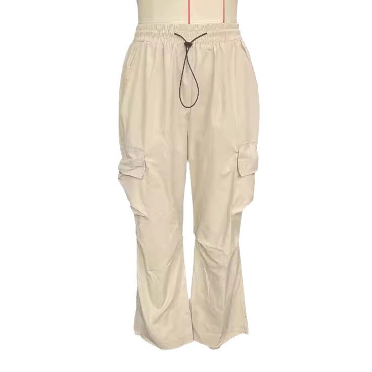 Damen lockere Cargo-Hose mit weitem Bein elastischem Bund und Multifunktions-Seitentaschen EB