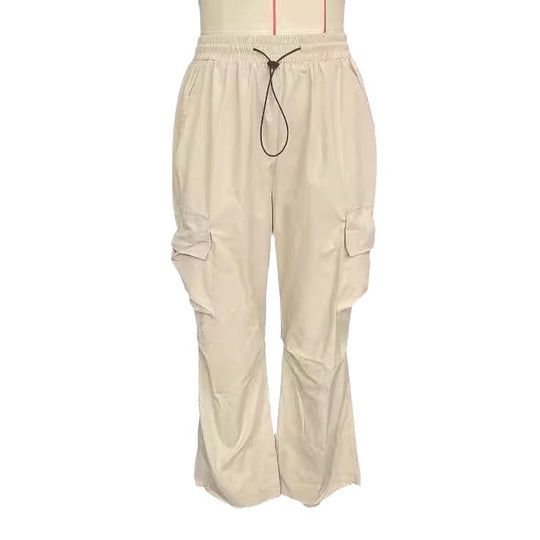 Damen lockere Cargo-Hose mit weitem Bein elastischem Bund und Multifunktions-Seitentaschen EB