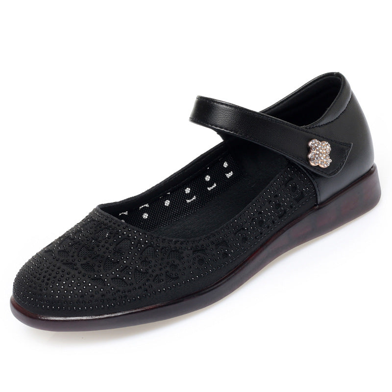 Damen Ballerinas mit dekorativem Riemchen und Strassverzierungen EB