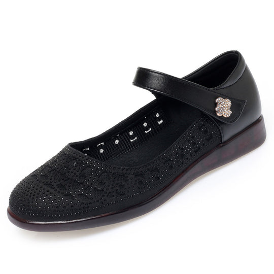 Damen Ballerinas mit dekorativem Riemchen und Strassverzierungen EB