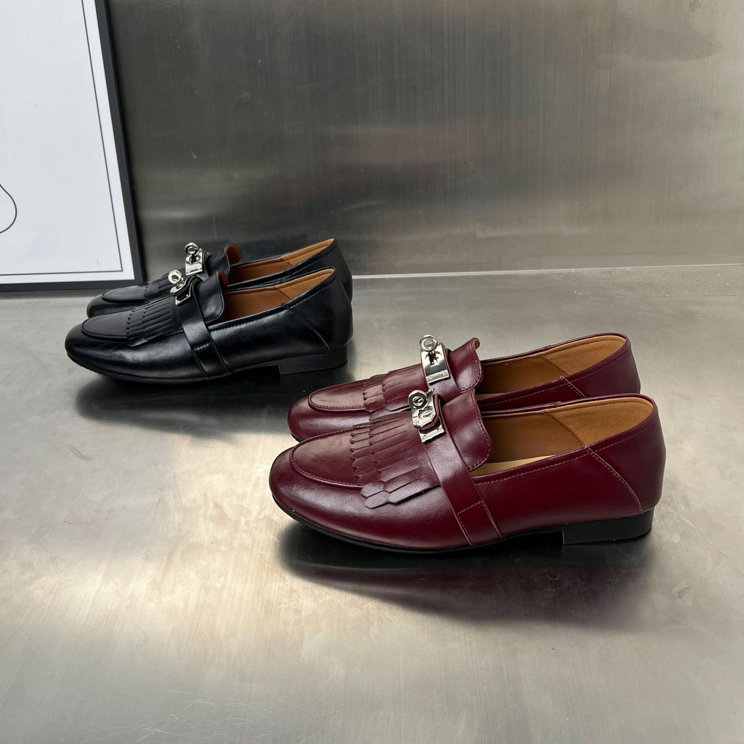 Damen Mokassins mit modischen Fransen und elegantem Schnallen-Detail EB