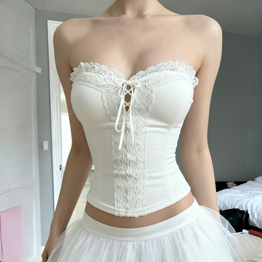 Damen Spitzen-Corsage mit verstellbarem Schnür-Design EB