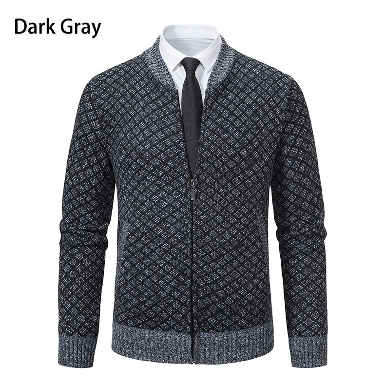 Herren modische Strickjacke mit modernem Zopfmuster und Reißverschluss EB