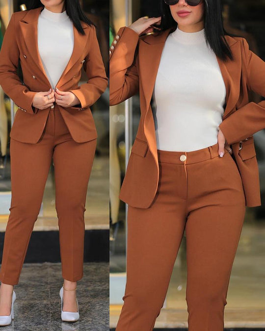 Damen Elegantes Anzug-Set mit tailliertem Blazer und schmalen Hosen EB
