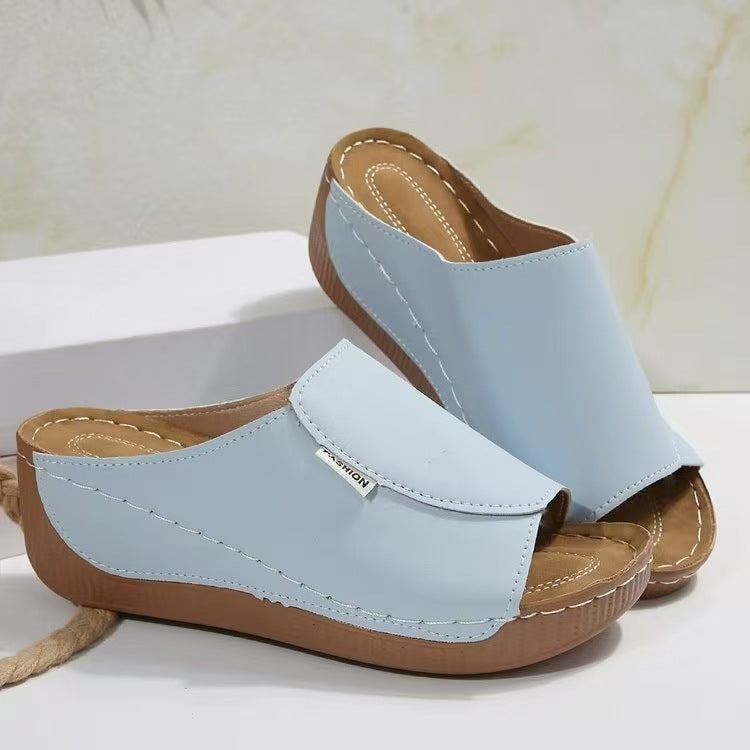 Damen Trendige Slip-On Sandalen mit modischer Überlappung und komfortablem Fußbett EB