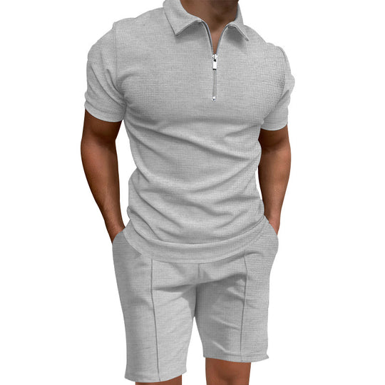Herren Polo- und Shorts-Set mit modernem Reißverschluss und elastischem Bund EB