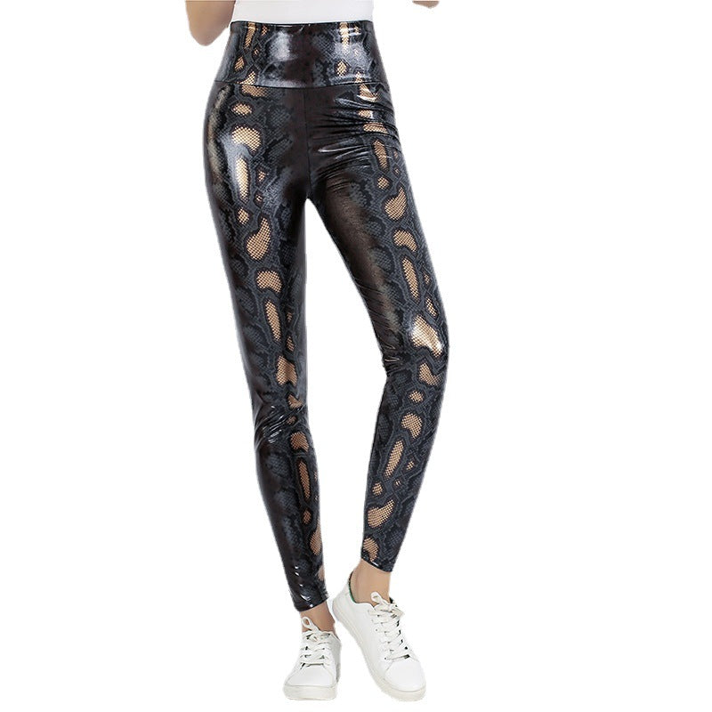 Damen Leggings im edlen Schlangenmuster mit hohem Bund EB