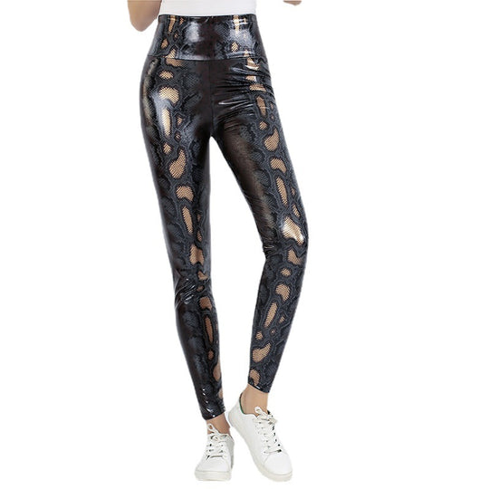 Damen Leggings im edlen Schlangenmuster mit hohem Bund EB