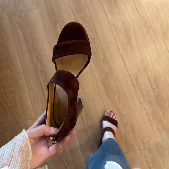 Damen eleganter Slingback-Blockabsatzschuh mit weichem Veloursleder EB