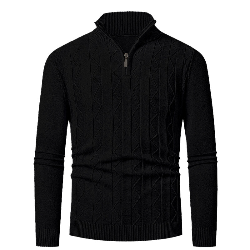 Herren Strickpullover mit stylischem Reißverschluss und Zopfmuster EB