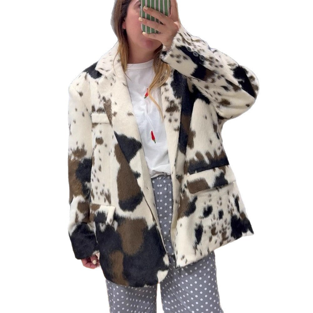 Damen lässige Oversized-Jacke mit tierischem Print EB