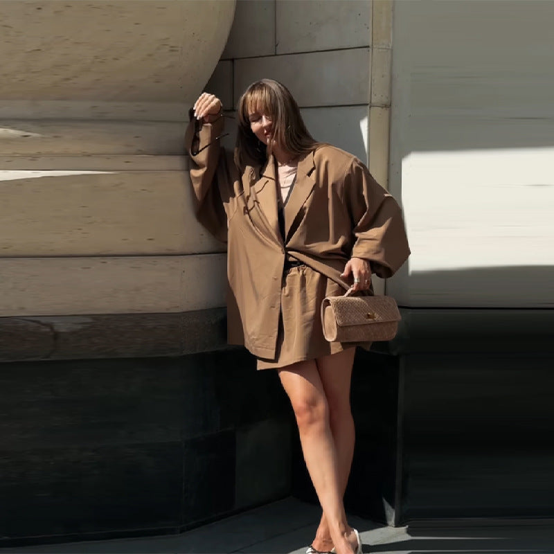 Damen Oversized Blazer-Kleid mit Seitentaschen und Gürtel EB
