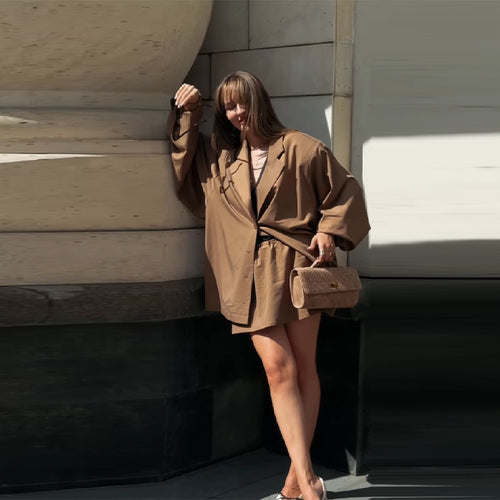 Damen Oversized Blazer-Kleid mit Seitentaschen und Gürtel EB