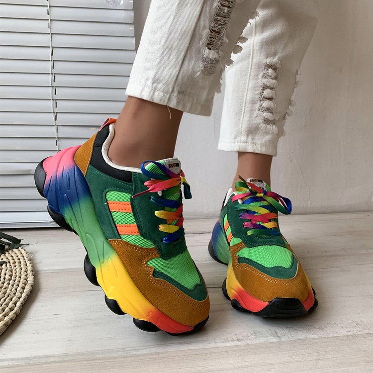 Damen Sportliche Sneakers mit buntem Design und verspielten Schnürsenkeln EB