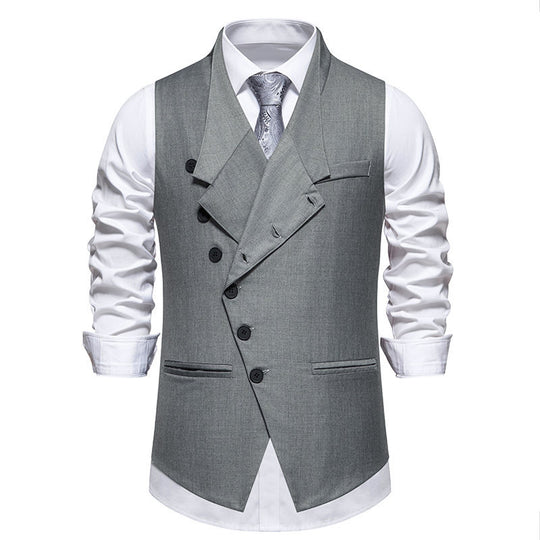 Herren elegante Anzugweste mit asymmetrischem Kragen und modernen Akzenten EB