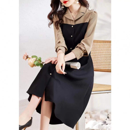 Damen Hemdkleid mit eleganter Knopfleiste und kontrastierendem Oberteil EB