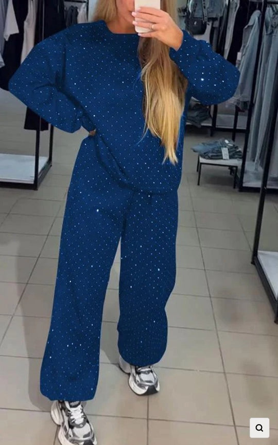 Damen Sportliches Lounge-Set mit gepunktetem Muster und elastischem Bund EB