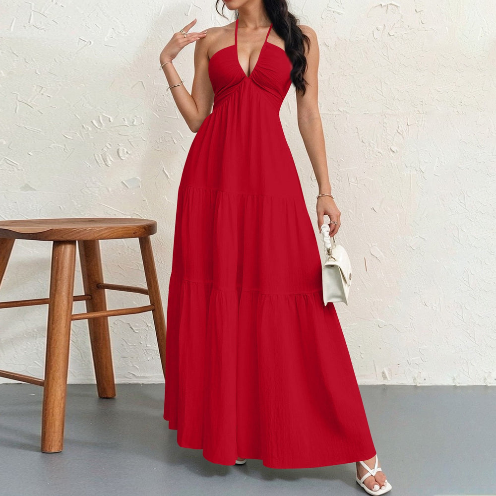 Damen Maxikleid mit fließendem Schnitt und tiefem Ausschnitt EB