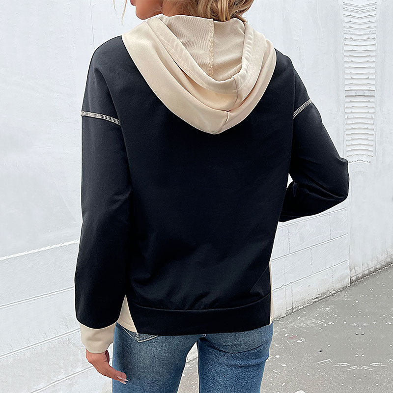 Damen modisches Kapuzensweatshirt mit Taschen und zwei Farb-Design EB