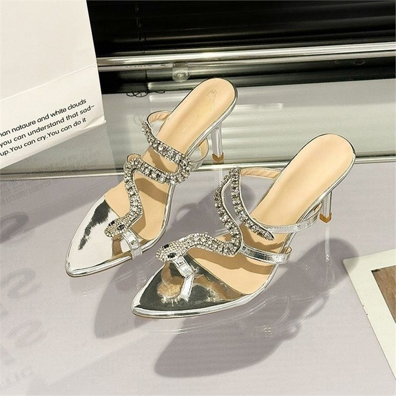 Damen elegante High Heel Sandalen mit glitzerndem Riemendesign EB