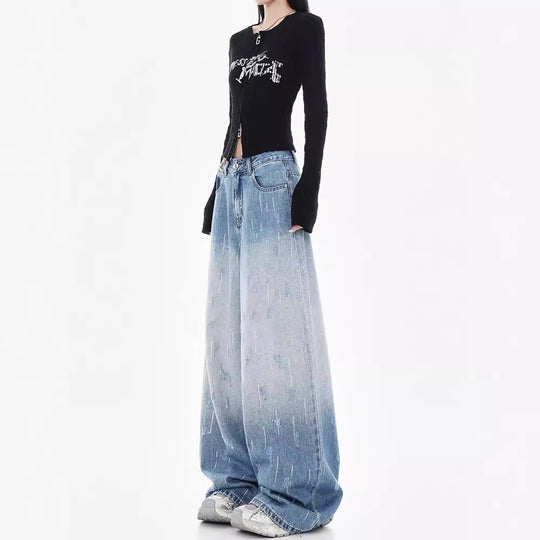 Damen Weit geschnittene Jeans mit hoch geschnittenem Bund und modischen Details EB
