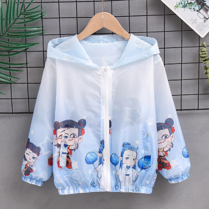 Unisex nan leichte Kinderregenjacke mit Kapuze und Cartoonmotiv wasserabweisend winddicht R&B