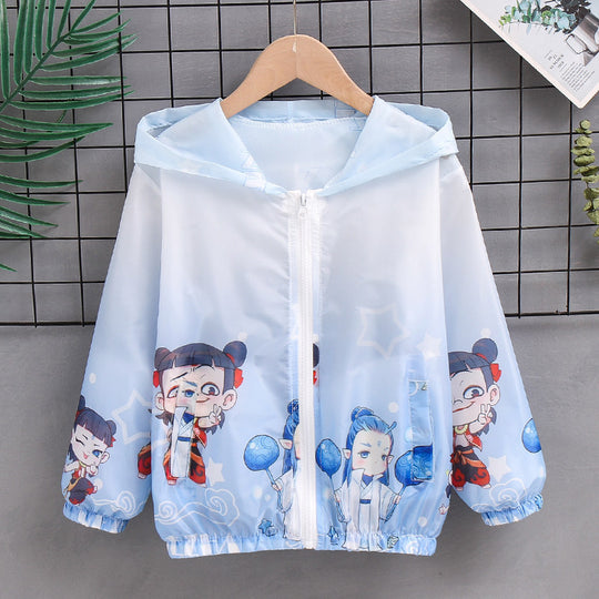 Unisex nan leichte Kinderregenjacke mit Kapuze und Cartoonmotiv wasserabweisend winddicht R&B
