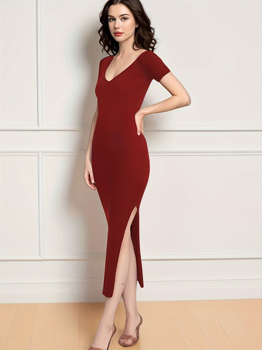 Damen Elegantes, figurbetontes Maxikleid mit Schlitz EB