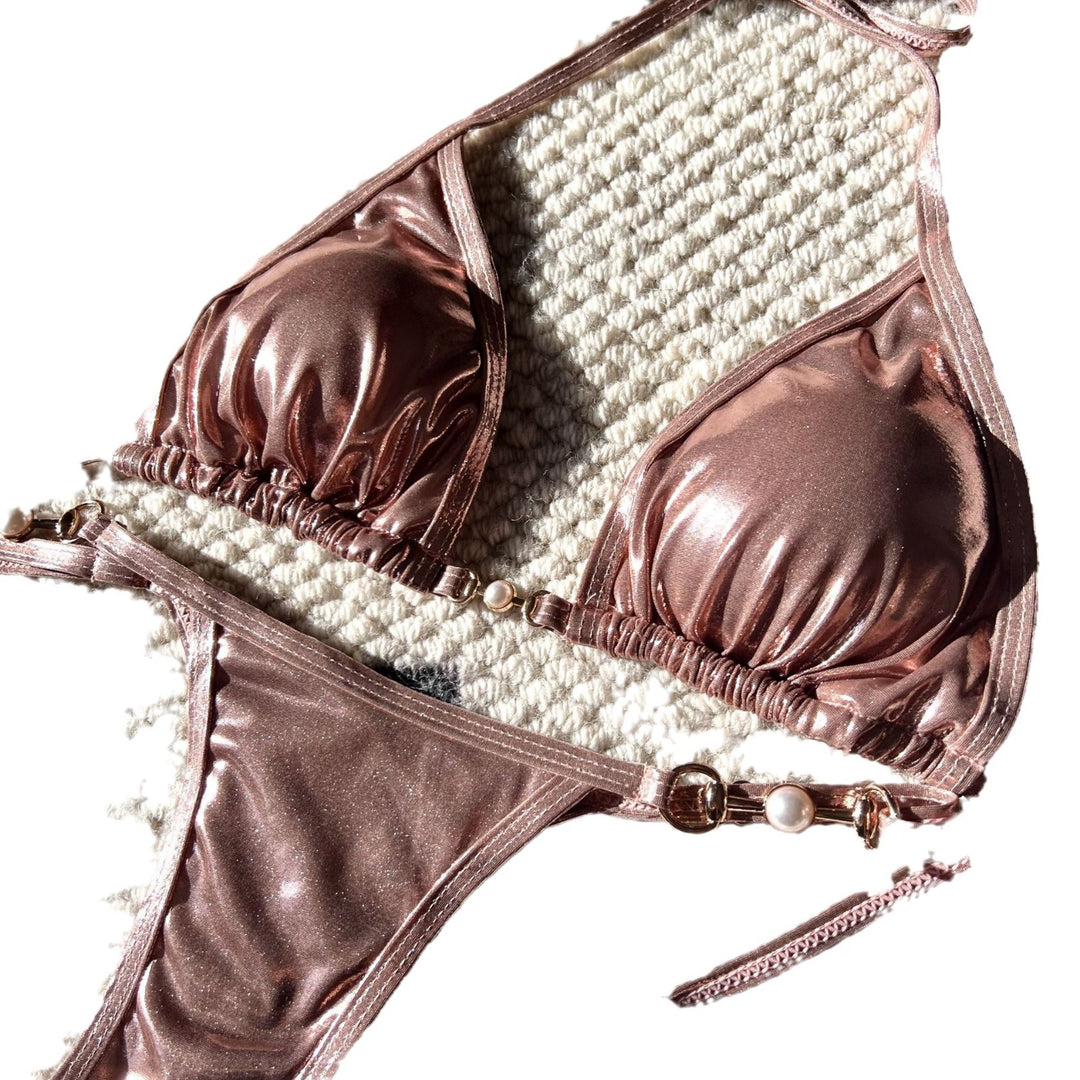 Damen Triangel-Bikini mit verstellbaren Trägern und glänzenden Akzenten EB