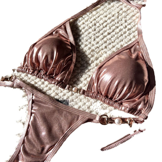 Damen Triangel-Bikini mit verstellbaren Trägern und glänzenden Akzenten EB