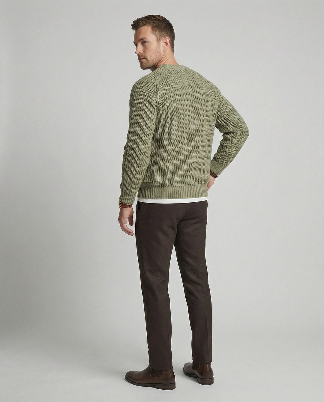 Herren Grobstrick Pullover mit Rundhalsausschnitt und lässigem Schnitt EB
