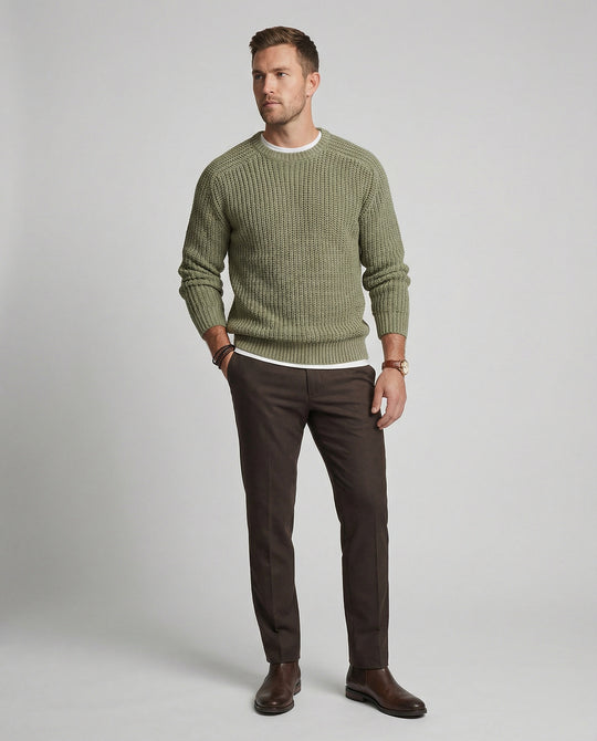 Herren Grobstrick Pullover mit Rundhalsausschnitt und lässigem Schnitt EB