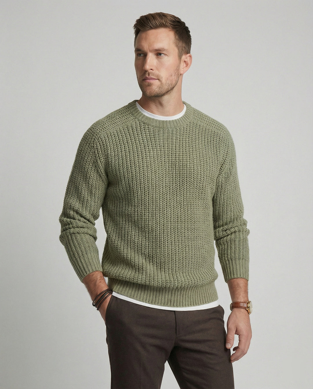 Herren Grobstrick Pullover mit Rundhalsausschnitt und lässigem Schnitt EB