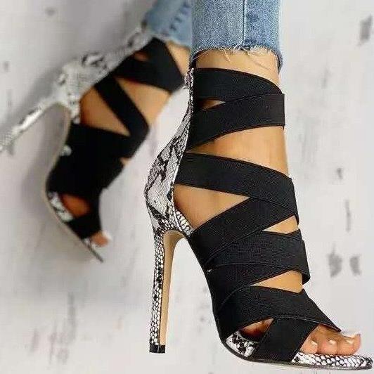 Damen Elegante Stiletto-Sandalen mit überkreuzten Riemen EB