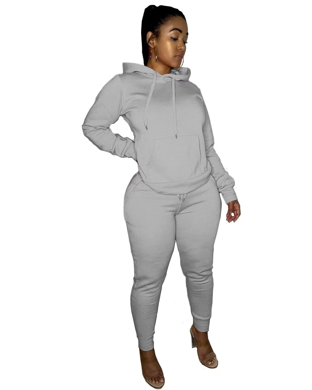Damen nan tailliertes Hoodie- und Jogginghose-Set mit Kängurutasche, hohem Komfortbund und gerippten Knöchelbündchen EB