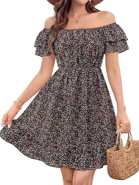 Damen lässiges Sommerkleid mit Rüschendetails EB
