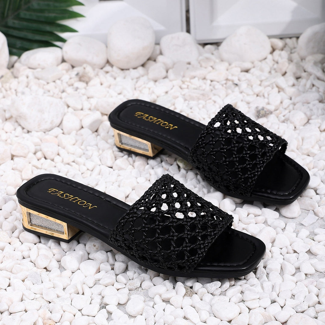 Damen Offene Mules mit geflochtenem Riemendesign EB